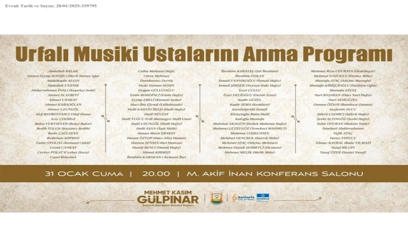 Urfalı Musiki Ustalarını Anma Programı Hakkında Duyuru