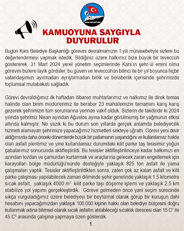 Kamuoyuna Saygıyla Duyurulur