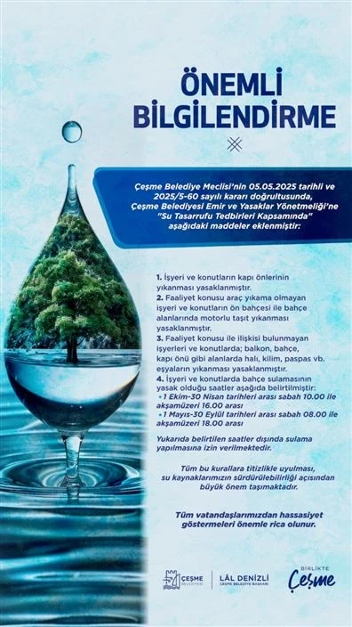 Çeşme Belediyesi’nden su tasarrufu tedbirleri