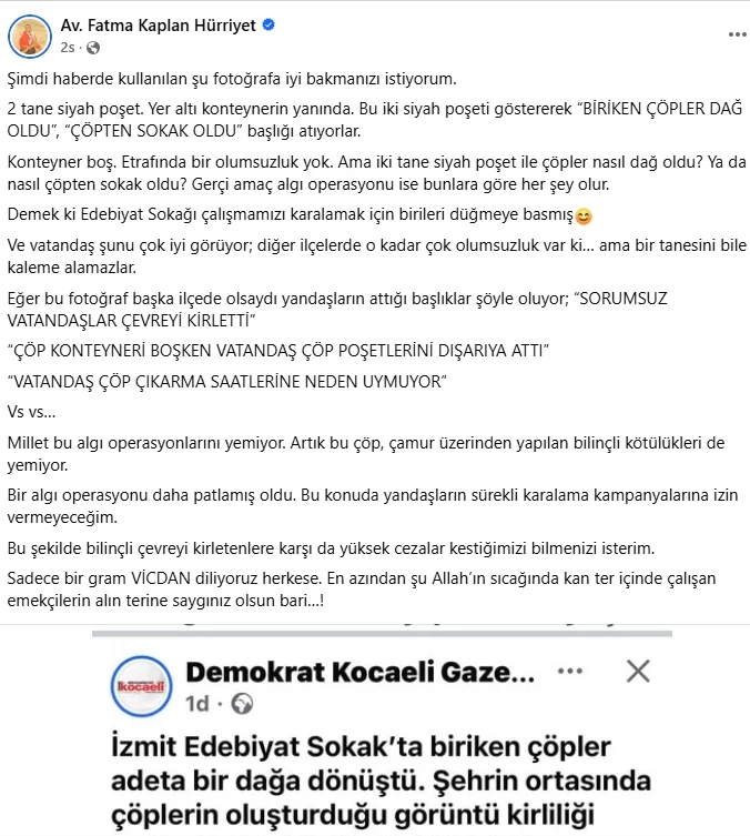 FATMA BAŞKAN’DAN “ÇÖP” MANŞETLERİNE TEPKİ